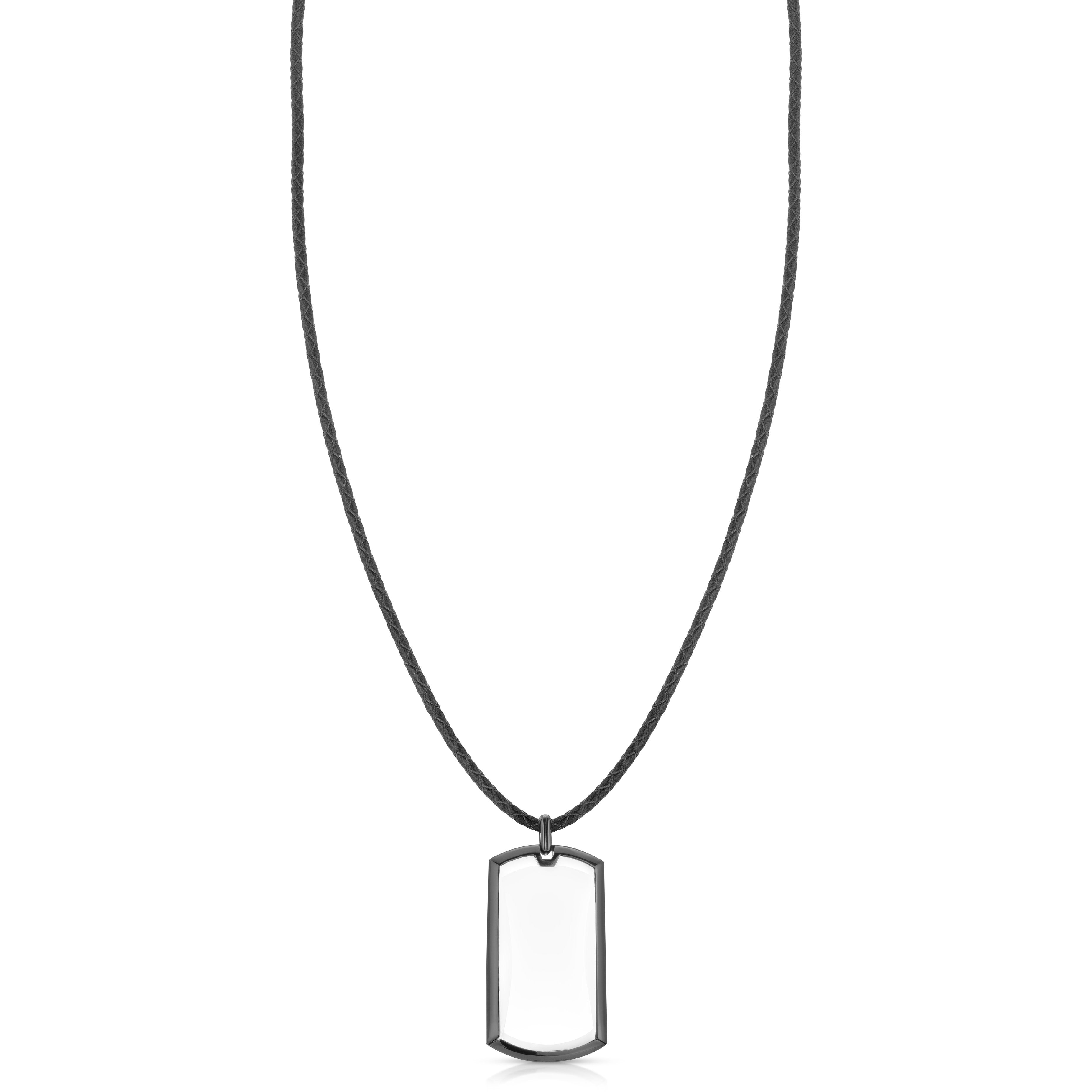 Dog tag style magnifier pendant necklace with leather chain