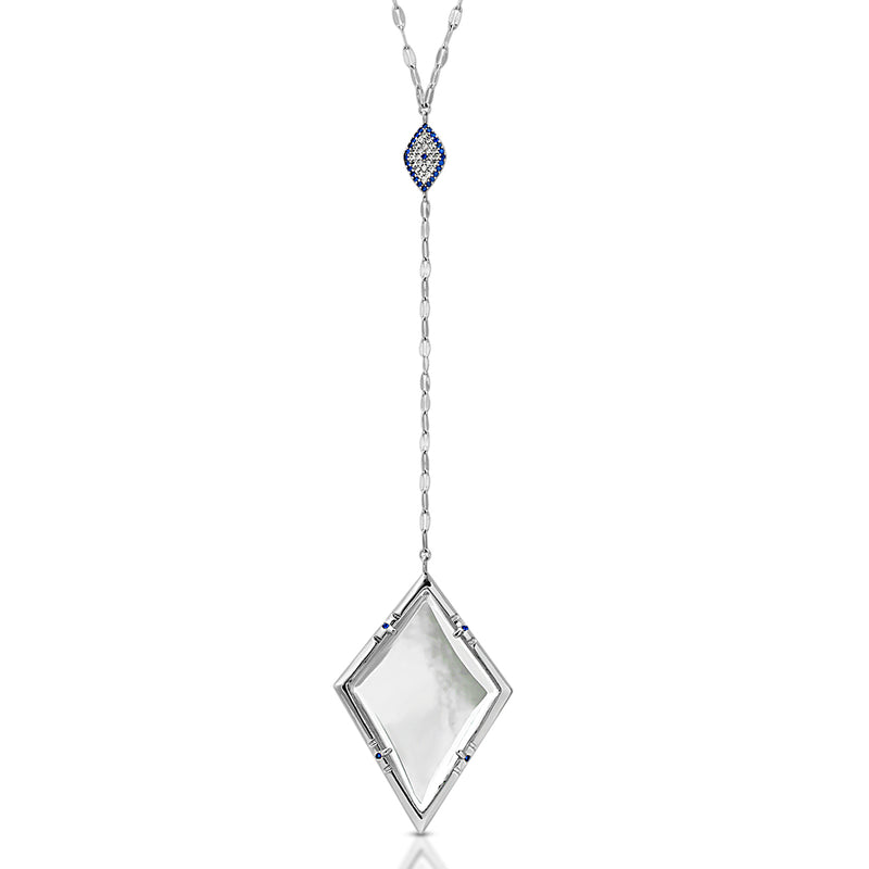 Jeziree Silver Lariat- Magnifier Pendant Necklace