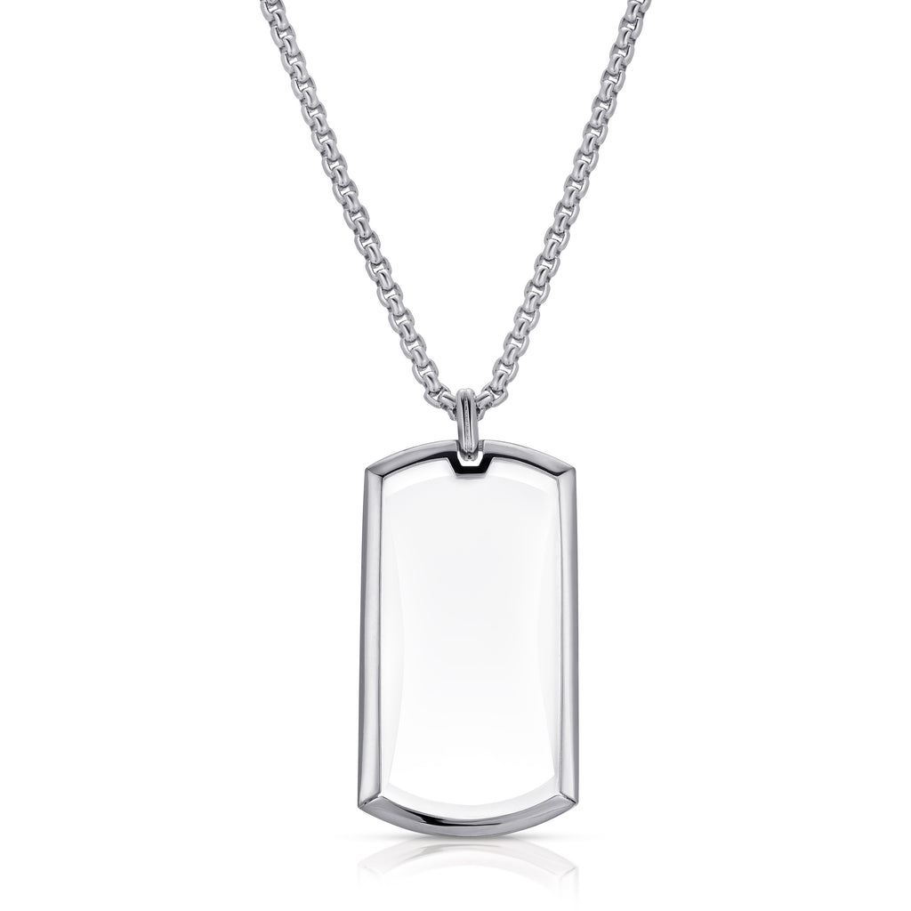Stainless Steel Dog Tag with Simulated Diamond on Chain | Vansweden Jewelers
