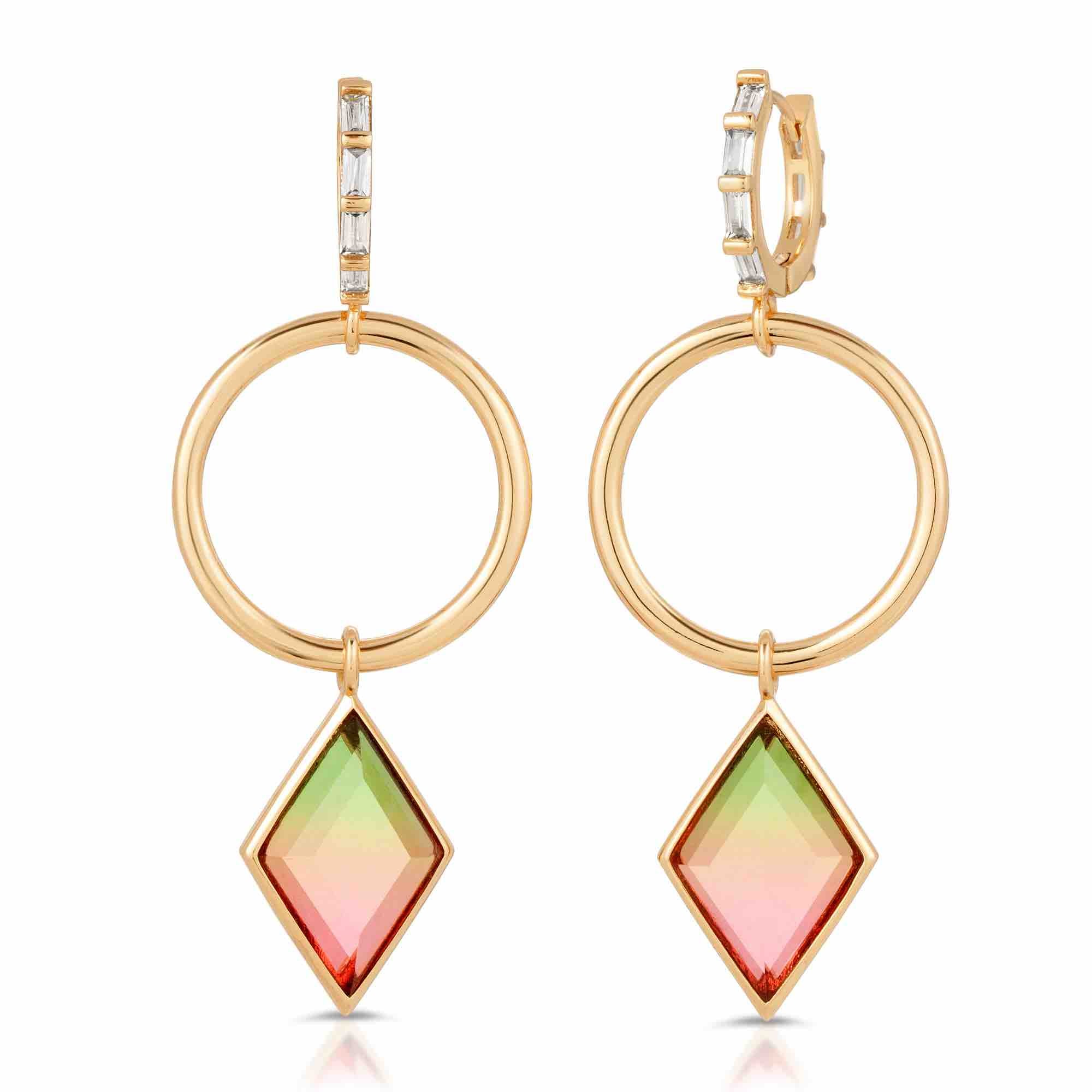 Trinity Gold Watermelon Quartz Earrings