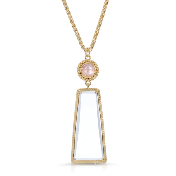 Ophelia Gold- Rose Quartz -Magnifier Pendant Necklace